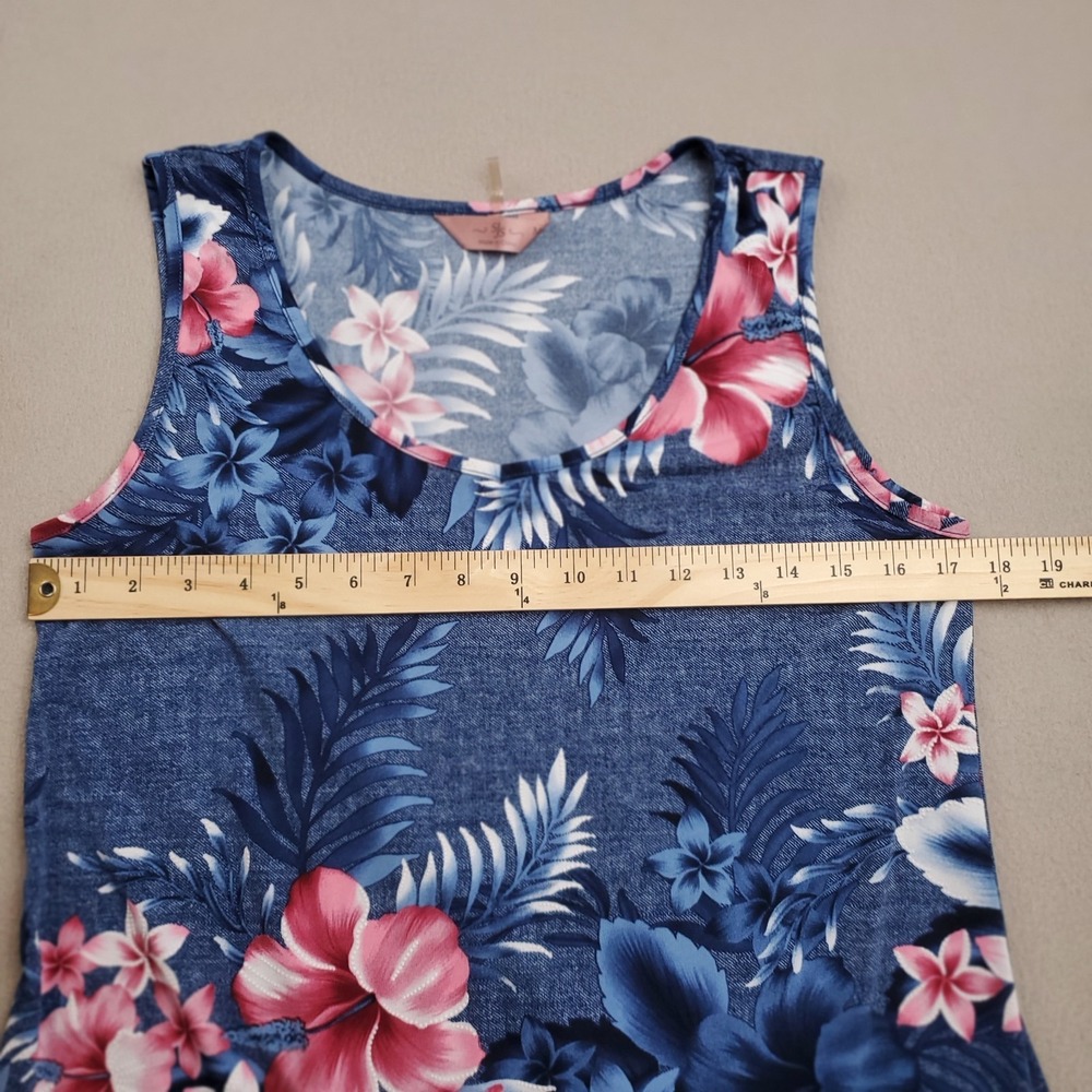 sjs Hibiscus Floral Woman's Sleeveless Dress Sz MED Tropical Maxi Tank Blue/Pink - Picture 6 of 10